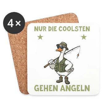 Angler Papa Gans: Lustiges Fischerei Vatertag - Untersetzer (4er-Set) - Weiß - Vorne
