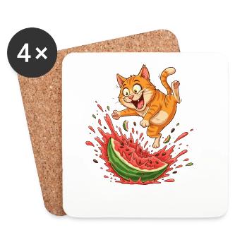 Katzen Sommer Wassermelone Spritzer - Untersetzer (4er-Set) - Weiß - Vorne