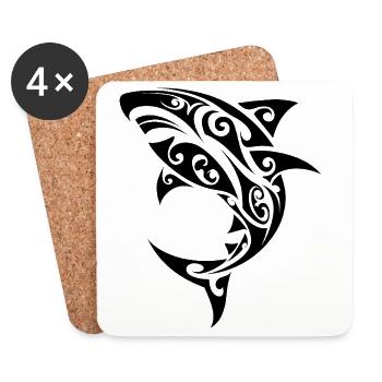 Maori-Hai-Stammestattoo - Untersetzer (4er-Set) - Weiß - Vorne
