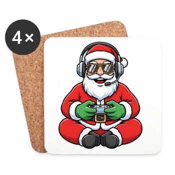 Père Noël joueur jouant à la manette de jeu vidéo - Dessous de verre (lot de 4) - blanc - Devant