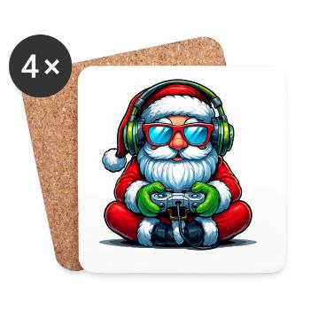 Père Noël joueur jouant à la manette de jeu vidéo - Dessous de verre (lot de 4) - blanc - Devant