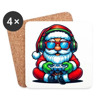 Père Noël joueur jouant à la manette de jeu vidéo - Dessous de verre (lot de 4) - blanc - Devant