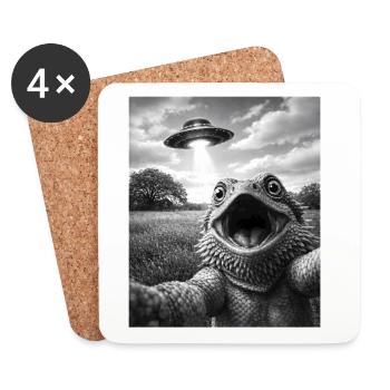Selfie du Dragon barbu OVNI Pogona - Dessous de verre (lot de 4) - blanc - Devant