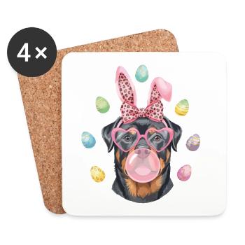 Lunettes en forme de cœur pour les oreilles de lapin de pâques Rottweiler - Dessous de verre (lot de 4) - blanc - Devant