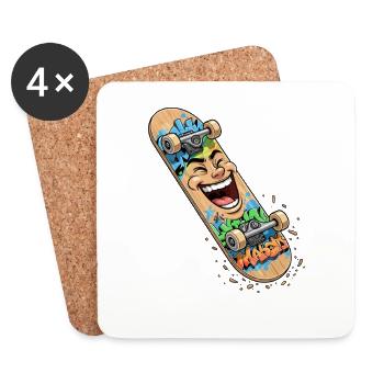 Lachender Skateboard Graffiti - Untersetzer (4er-Set) - Weiß - Vorne