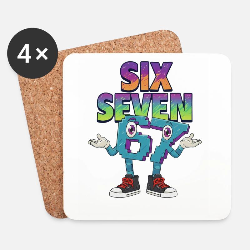 Six Seven 67 Meme – Brainrot Retro Style - Untersetzer (4er-Set) - Weiß