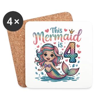 Mermaid 4th Birthday 4 Years - Coasters (set of 4) - white - Front