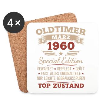 66th Birthday Gift Husband Vintage Car March 1960 - Coasters (set of 4) - white - Front