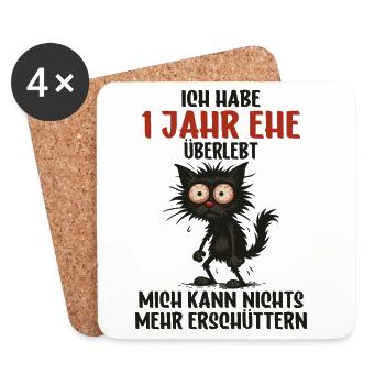 1er anniversaire de mariage, 1 an de mariage, 1 an de mariage - Dessous de verre (lot de 4) - blanc - Devant