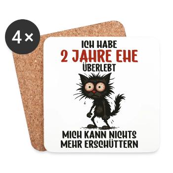 2. Hochzeitstag, 2 Jahre verheiratet, 2 Jahre Ehe - Untersetzer (4er-Set) - Weiß - Vorne