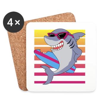 Requin surfeur rétro avec lunettes de soleil graphique - Dessous de verre (lot de 4) - blanc - Devant