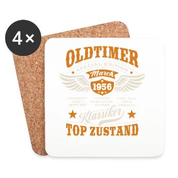 Oldtimer March 1956 - Geburtstag - Geschenk - Untersetzer (4er-Set) - Weiß - Vorne
