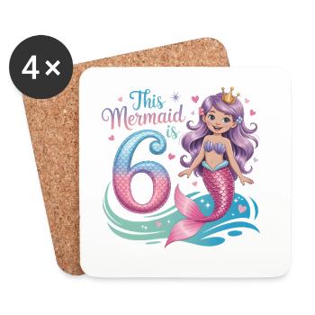 6e anniversaire de la sirène 6 ans - Dessous de verre (lot de 4) - blanc - Devant
