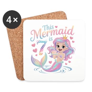 Mermaid 7th Birthday 7 Years - Coasters (set of 4) - white - Front