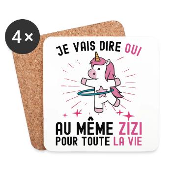 EVJF Même Zizi pour La Vie Future Mariée Licorne - Dessous de verre (lot de 4) - blanc - Devant