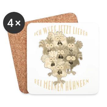 Fans de poulet - Coq - Coq - Poulet fleur - Bio - Dessous de verre (lot de 4) - blanc - Devant