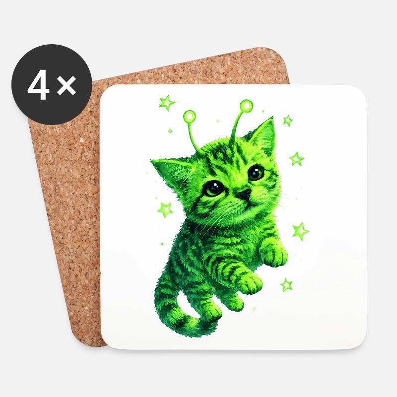 Alien Cat - Dessous de verre (lot de 4) - blanc