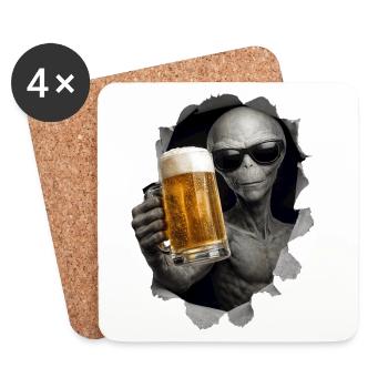 Alien Drinking Beer Looking Out Of Shirt - Untersetzer (4er-Set) - Weiß - Vorne