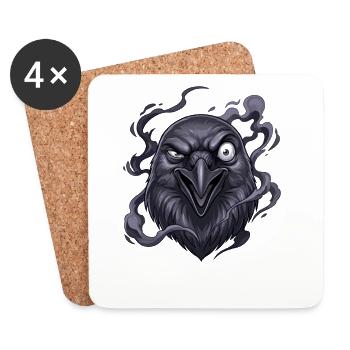 Tête de Corbeau Sombre avec Fumée - Dessous de verre (lot de 4) - blanc - Devant