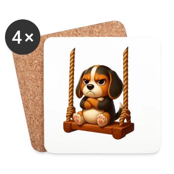 Grumpy Beagle Cartoon Dog Playground Swing - Coasters (set of 4) - white - Front