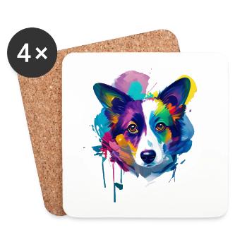 Cardigan Walisischer Corgi Lebendige Ölmalerei Kunst - Untersetzer (4er-Set) - Weiß - Vorne
