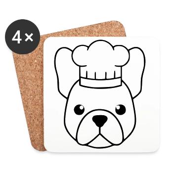 Frenchie Chef's Hat Head Outline - Coasters (set of 4) - white - Front