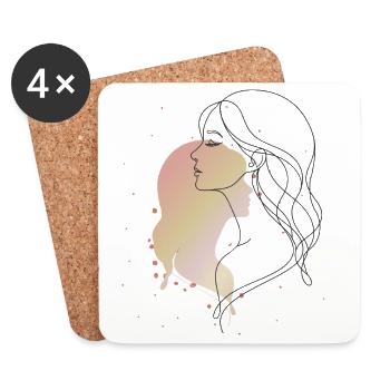 Illustration d’illustration au trait de portrait féminin - Dessous de verre (lot de 4) - blanc - Devant