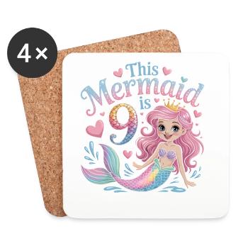 Mermaid 9th Birthday 9 Years - Coasters (set of 4) - white - Front