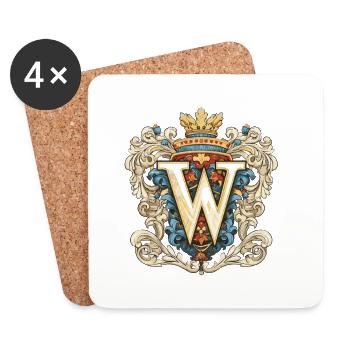 W Lettre Nom Couronne - Dessous de verre (lot de 4) - blanc - Devant