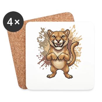 Angry Wildcat Cartoon Print - Coasters (set of 4) - white - Front