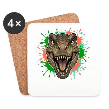 T-Rex Neon Paint Splatter Head - Coasters (set of 4) - white - Front