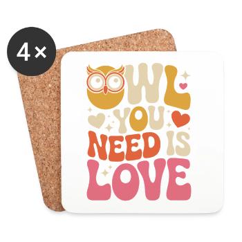 Hibou chouette ce dont tu as besoin est amour chouette amour Saint-Valentin - Dessous de verre (lot de 4) - blanc - Devant