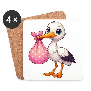Pélican câlin avec un paquet rose - Dessous de verre (lot de 4) - blanc - Devant
