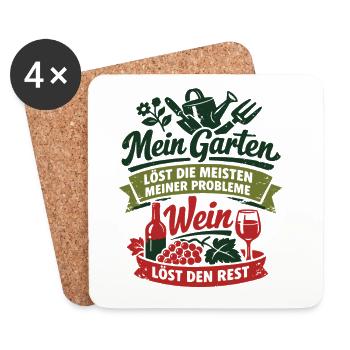Mein Garten löst meine Probleme - Wein Spruch - Untersetzer (4er-Set) - Weiß - Vorne