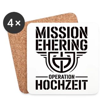 Mission Ehering – Operation Hochzeit Humor - Untersetzer (4er-Set) - Weiß - Vorne