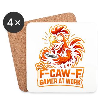 F-caw-F Gamer au travail Gaming Rooster Humour Drôle - Dessous de verre (lot de 4) - blanc - Devant