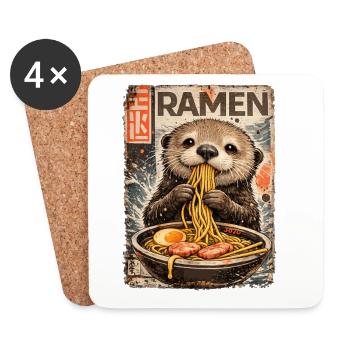 Affiche vintage Ramen Otter - Dessous de verre (lot de 4) - blanc - Devant