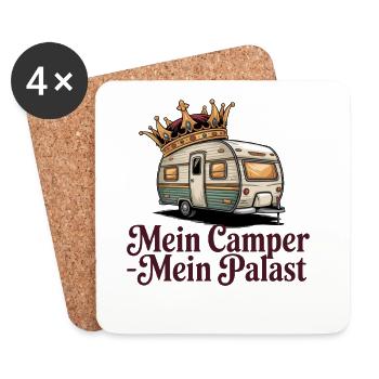 Mon camping-car, mon palais Camping, caravane Krone - Dessous de verre (lot de 4) - blanc - Devant
