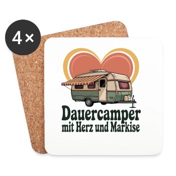 Camping-car longue durée avec cœur et auvent rétro caravane - Dessous de verre (lot de 4) - blanc - Devant