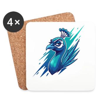 Tête de paon bleu néon - Dessous de verre (lot de 4) - blanc - Devant