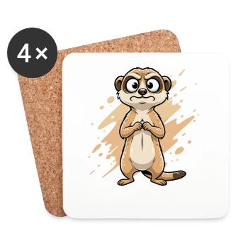 Doubting Meerkat Cartoon - Coasters (set of 4) - white - Front