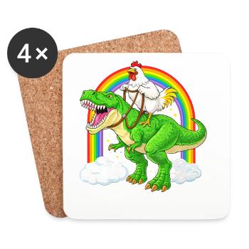 Huhn Reitender T-Rex Dinosaurier Regenbogen - Untersetzer (4er-Set) - Weiß - Vorne