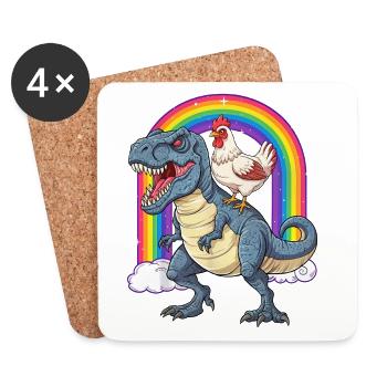 Huhn Reitender T-Rex Dinosaurier Regenbogen - Untersetzer (4er-Set) - Weiß - Vorne