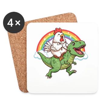 Huhn Reitender T-Rex Dinosaurier Regenbogen - Untersetzer (4er-Set) - Weiß - Vorne
