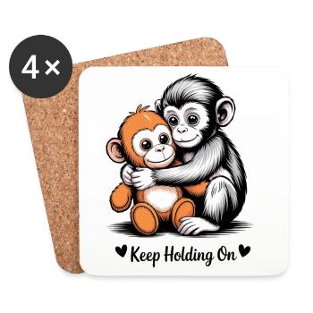 Continue de tenir bon, câlin de singe - Dessous de verre (lot de 4) - blanc - Devant