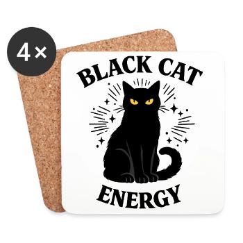 Énergie du chat noir - Dessous de verre (lot de 4) - blanc - Devant