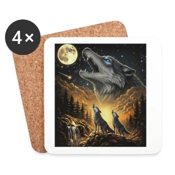 Moonlit Night Wolf Pack in Starlight - Coasters (set of 4) - white - Front