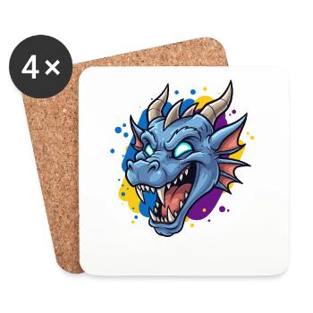Blauer Drachenkopf Neon-Splash - Untersetzer (4er-Set) - Weiß - Vorne