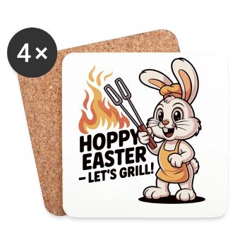 Hoppy Easter Let’s Grill T-Shirt Ostern BBQ Shirt - Untersetzer (4er-Set) - Weiß - Vorne