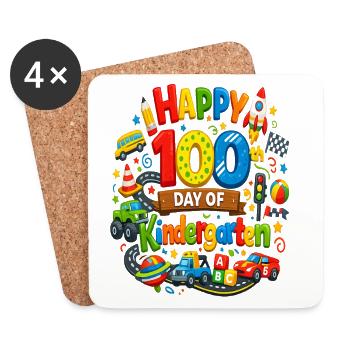 Happy 100 Day of Kindergarten – 100th Kindergarten - Coasters (set of 4) - white - Front